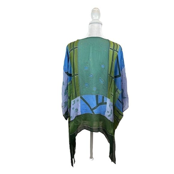 Champagne Collection by All That Glitters Silk One Size Blue and Green Top - Picture 5 of 11